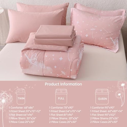 Dinjoy Girls Comforter Set 7 Pieces, Full Size Colorful Ombre Rainbow Bedding Set, Bed in A Bag for Kid Teen Girls (1 Comforter, 1 Flat Sheet, 1 Fitted Sheet, 2 Pillow Shams, 2 Pillowcases)