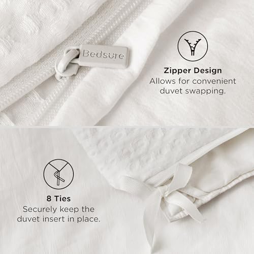 Bedsure Waffle Duvet Cover Queen Size - Only Includes 1 Duvet Cover (90"x90"), Luxury, Soft & Breathable Bedding for All Season, Wrinkle-Resistant Zipper Bedding with 8 Corner Ties, Ivory White