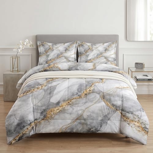 Pamnest Twin Comforter Set, 2 Pieces Marble Black Bedding, All Season