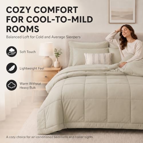 CozyLux California King Comforter Set Oatmeal - 7 Pieces Bed in a Bag