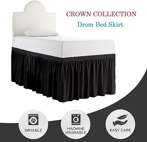 Crown Collection Full XL 32" Inch Drop Long Dorm Bed Skirt, Ruffled Pattern College Dorm Room Bed Skirts, Split Corner, Easy Care, No Wrinkle Microfiber Bed Skirt