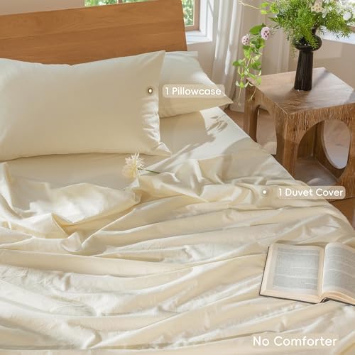 MooMee Duvet Cover Set 100% Washed Cotton Linen Like Twin