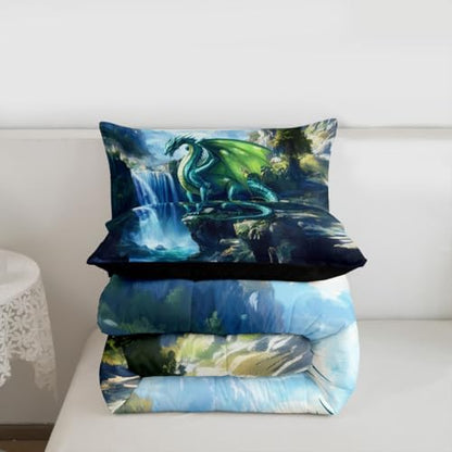 Feelyou Dragon Kids Comforter Set King Size Magical Beast Bedding Set Wild Animal Duvet Quilt for Kids Boys Girls Bedroom Fantasy Animal Decor Jungle Dragon Microfiber Ultra Soft Breathable