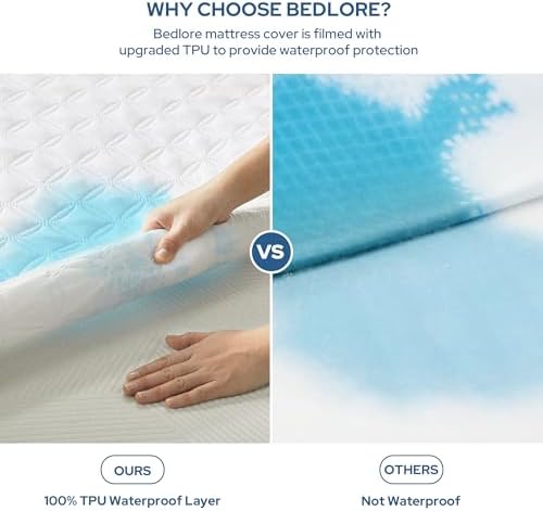 BEDLORE Waterproof Mattress Protector, Full Size, Deep Pocket, Eco-Friendly, Waterproof, Stain Protection, Washable, White