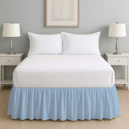 Mattress-Homes Ruffled Bed Skirt Split Corners with Platform, Tailored Fit Wrinkle Free Ultra-Soft Microfiber Dust Ruffle, King 10" Drop, Light Blue