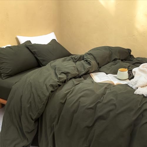 FOSSA Duvet Cover Set 100% Washed Cotton Linen Feel Oversized King
