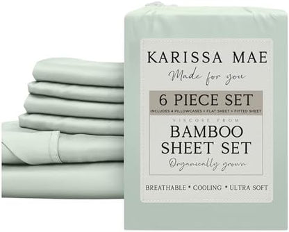 KARISSA MAE 6 Piece Luxury Bamboo Viscose King Sheet Set, 4 Pillowcases