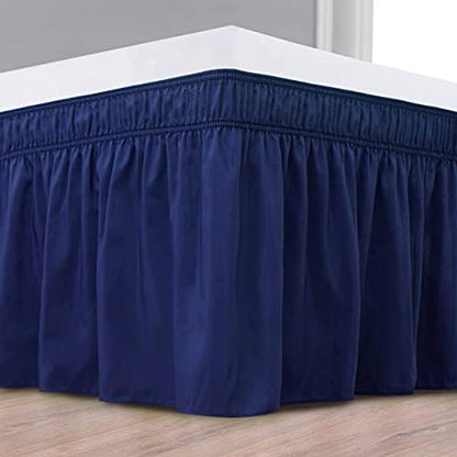 Wrap Around Bed Skirt Full Size Beds 19 Inch Drop-Elastic Dust Ruffle Navy