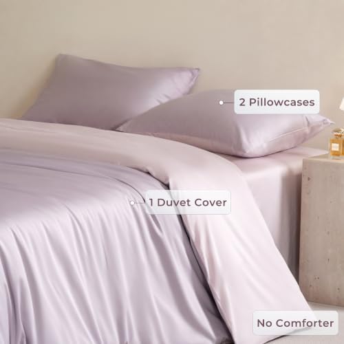 King Size Duvet Cover, 100% Egyptian Cotton,1600 Thread Count, Reversible Duvet Cover, Soft and Breathable Satin Bedding Set, All Seasons (Heather Light Purple, 104"x90")