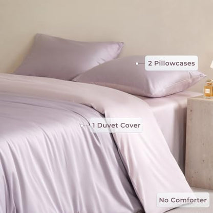 Twin Size Duvet Cover, 100% Egyptian Cotton,1600 Thread Count, Reversible Duvet Cover, Soft and Breathable Satin Bedding Set, All Seasons (Heather Light Purple, 68"x90")