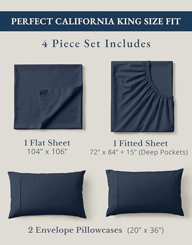 LANE LINEN California King Sheets 100% Organic Cotton 4pc Percale - Navy