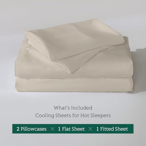 Cooling Sheets Set Queen Size, Viscose Derived from Bamboo for Hot Sleepers | Deep Pocket Up to 16 Inch | Silky Soft & Breathable Bedding - 4PC (Queen, Sand)