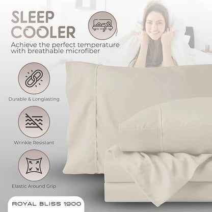 Split King Sheets Set with 2 Twin XL Fitted Sheet - 5 Piece Bedding - Wrinkle Free, Fade Resistant, Double Brushed Microfiber - Deep Pockets/Easy Fit (Ivory)