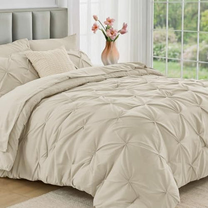 JOLLYVOGUE Twin Comforter Set 5 Pieces - Bed in a Bag Twin for All Season, Pintuck Bedding Comforter Sets with Comforter, Flat Sheet, Fitted Sheet and Pillowcases & Shams, Linen