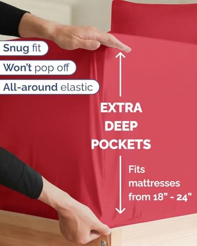 Extra Deep Twin XL Sheet Set - 3 Piece College Dorm Room - Red