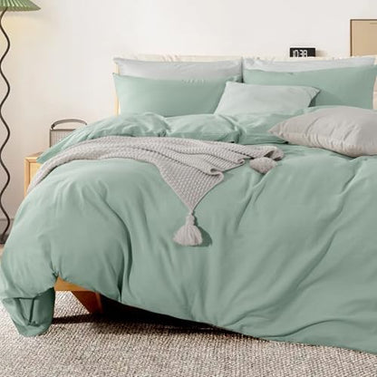 NEXHOME PRO Duvet Cover Set Queen Size Linen Look Textured Organic Natural 100% Washed Cotton Duvet Cover Teal 3 Pieces Bedding Set with Zipper Closure, Breathable, Soft (Aqua Green, No Comforter)