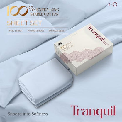 Mayfair Linen 100% Egyptian Cotton Twin Size Sheet Set - Luxury 800 Series Tranquil Collection Egyptian Cotton Twin Sheets (3 PC, Light Blue), Soft Cooling 16" Deep Pocket College Dorm Room Sheets