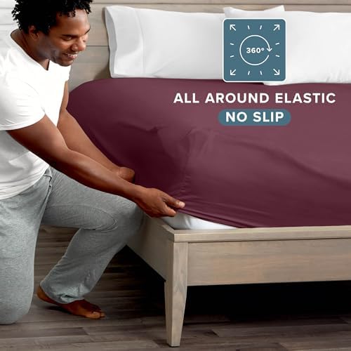 Bare Home Full Fitted Sheet - 1800 Ultra-Soft (Full, Burgundy)