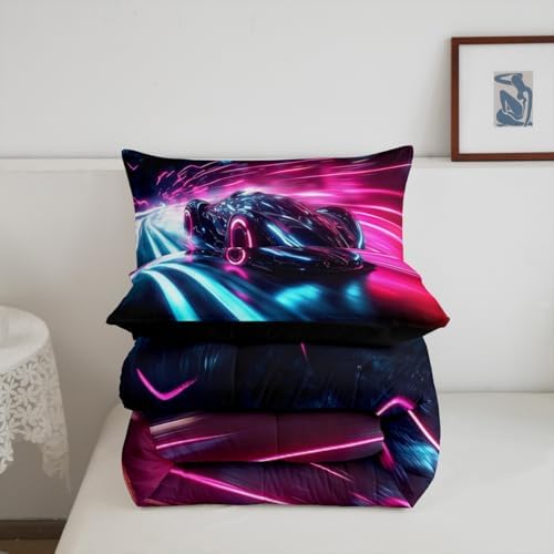 Kids Boys Sports Car Comforter Set King Size Red Blue Race Car Comforter for Kids Teens Room Decor Extreme Sports Theme Bedding Set Cool Speed Luxury Car Decor Quilt Set Soft for All Season