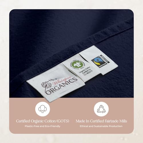 100% Organic Flannel Sheets King Size - GOTS Certified 100% Cotton Flannel Sheets Set with Comfortable Soft Brushed Finish & Deep Pocket - 1 Flat 1 Fitted & 2 Pillowcases (Navy, King)