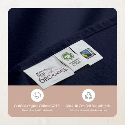 100% Organic Flannel Sheets King Size - GOTS Certified 100% Cotton Flannel Sheets Set with Comfortable Soft Brushed Finish & Deep Pocket - 1 Flat 1 Fitted & 2 Pillowcases (Navy, King)