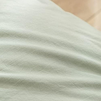 BESTOUCH Cotton Solid Duvet Cover Set Linen Feel Sage Green Super Queen