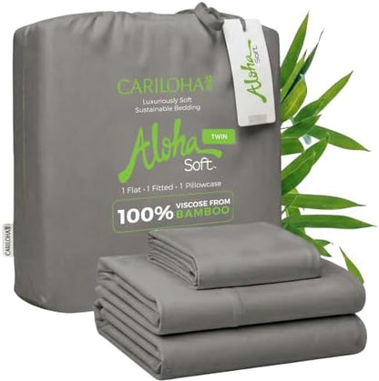 Cariloha Aloha Soft 3-Piece Sheet Set | Shade Gray | Twin | Made from 100% Viscose derived from Bamboo | Introductory Sheet Line