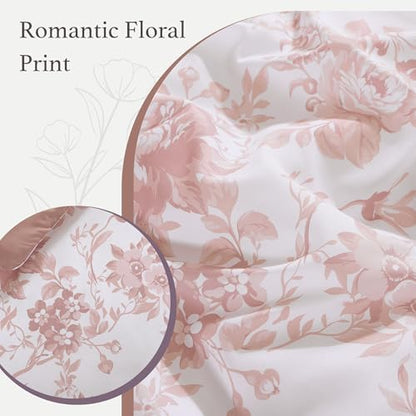 BLOOMHAVEN Full Size Comforter Sets-7 Pieces Rose Floral Bed in a Bag