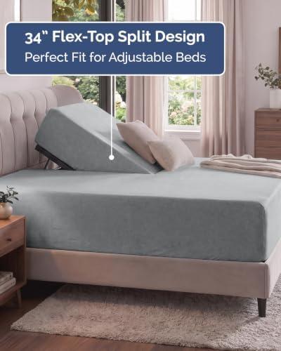 CGK Linens Deep Flex Top Split Head King Fitted Sheet - Heathered Grey