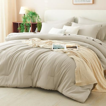 CozyLux Full Size Comforter Set Oatmeal, 7 Pieces Bed in a Bag