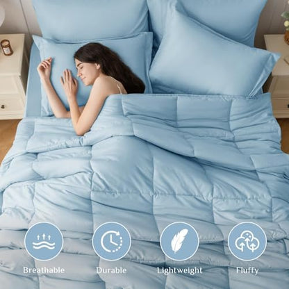 JOLLYVOGUE King Comforter Set, Ultra-Soft Bed in a Bag King Size 7 Pieces, Oeko-TEX Certified Bedding Set with Down Alternative Comforter, Sheets, Pillowcases & Shams, Lake Blue