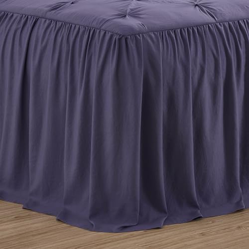 Chezmoi Collection Aria 3-Piece Pintuck Ruffle Skirt Bedspread Set - Lightweight Pinch Pleat Crinkled Texture Microfiber Bedding - French Country Chic Farmhouse - Full, Dusty Purple