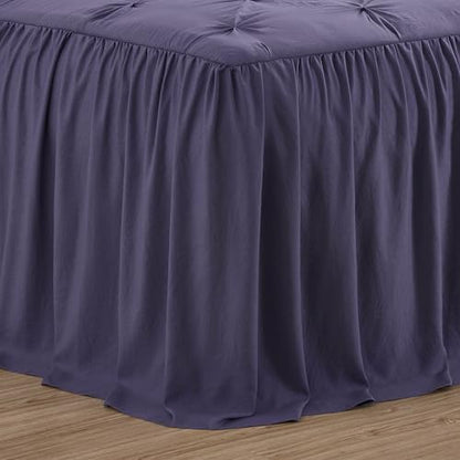 Chezmoi Collection Aria 3-Piece Pintuck Ruffle Skirt Bedspread Set - Lightweight Pinch Pleat Crinkled Texture Microfiber Bedding - French Country Chic Farmhouse - Full, Dusty Purple