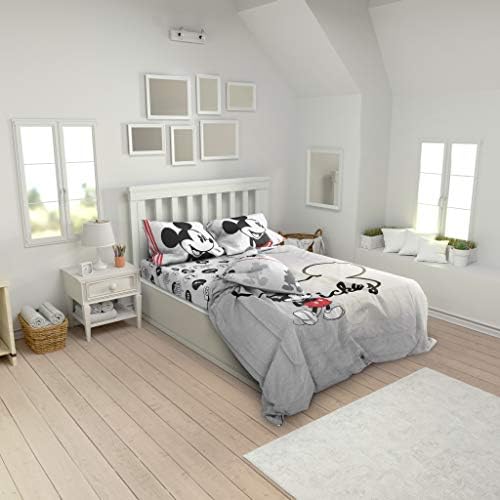 Disney Mickey Mouse Twin Comforter Set 4 Piece Cartoon Bedding, Gray