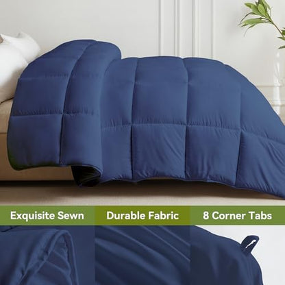 L LOVSOUL Queen Comforter, Brushed Microfiber, Down Alternative, 90x90Inches, Dark Blue