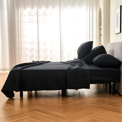 Kingnex 32-34 Split Top King Sheets Sets for Adjustable Bed with Straps Soft 1800 Microfiber Breathable 4 Pcs Flex Head King Bedding Set Black