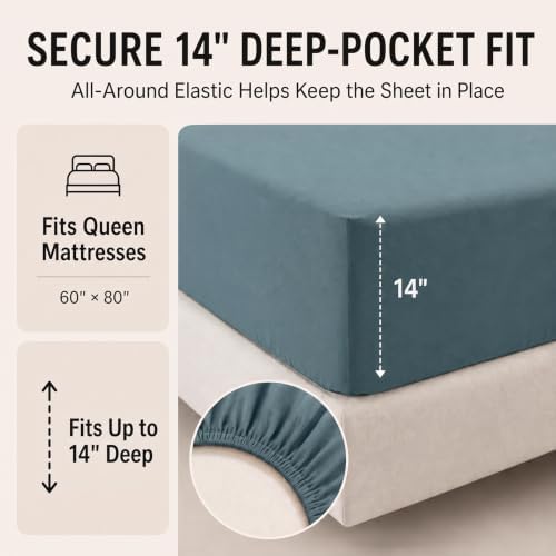 CozyLux Queen Comforter Set Mineral Blue - 7 Pieces Bed in a Bag