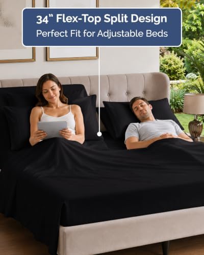 Flex Top Split Head King 6 Piece Sheet Set - Breathable & Cooling - Black