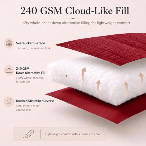 CozyLux Oversized King Comforter Set 120x98 in, 7-Piece Dark Red Seersucker