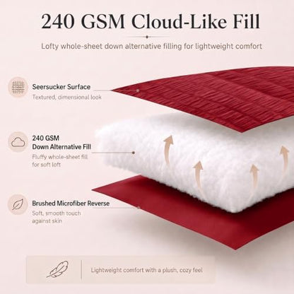 CozyLux Twin Comforter Set, 5 Pieces Dark Red Seersucker Bed in a Bag