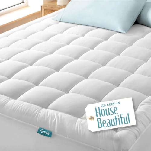 Bare Home Full XL Mattress Cover, White, 100% Cotton Top, Deep Pockets, Machine Washable, Breathable, Down Alternative Fiber Fill