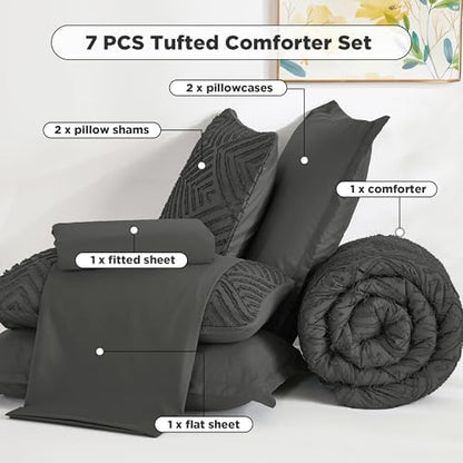 Andency King Size Comforter Set, Dark Grey, 7 Pieces