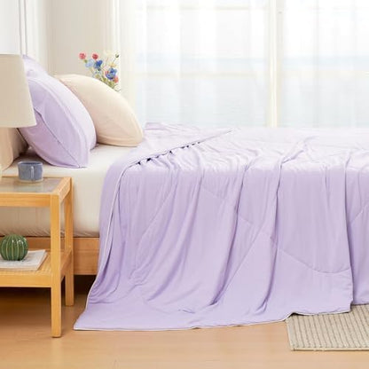 Cozy Bliss Cooling Comforter Queen Size, Cooling Blankets for Hot Sleepers and Night Sweats, Purple Summer Comforter for Queen Size Bed, Breathable Soft Lightweight Silk Smooth
