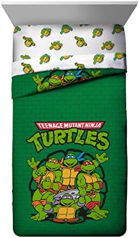 Jay Franco Nickelodeon Teenage Mutant Ninja Turtles Green Bricks 4 Piece Toddler Bed Set - Includes Reversible Comforter & Sheet Set Bedding - Super Soft Fade Resistant Microfiber