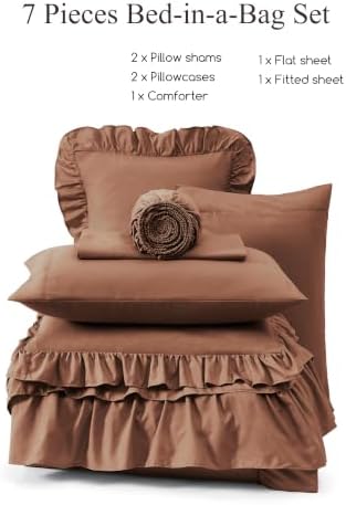Full Size Comforter Set Russet Ruffle 7 Pieces Farmhouse Bed in a Bag