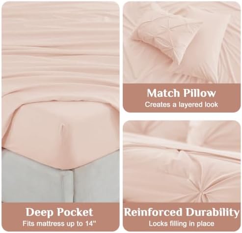 JOLLYVOGUE Full Size Comforter Sets 7 Pieces - Bed in a Bag Full for All Season, Pintuck Bedding Comforter Sets with Comforter, Flat Sheet, Fitted Sheet and Pillowcases & Shams, Blush Pink