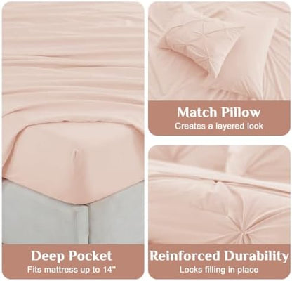JOLLYVOGUE Full Size Comforter Sets 7 Pieces - Bed in a Bag Full for All Season, Pintuck Bedding Comforter Sets with Comforter, Flat Sheet, Fitted Sheet and Pillowcases & Shams, Blush Pink