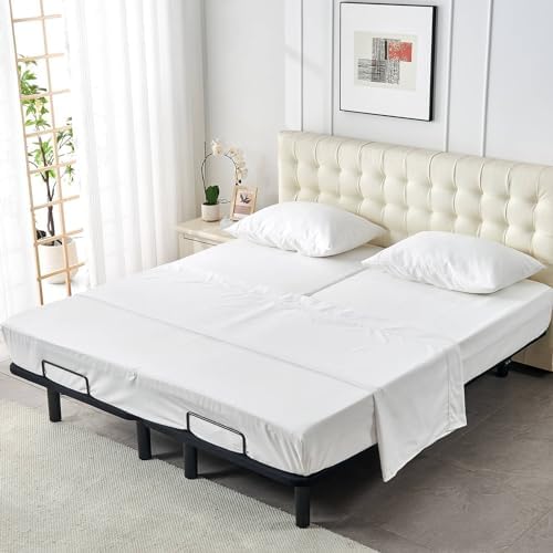 Kingnex Half Split Top King Sheets Set for Adjustable Bed White
