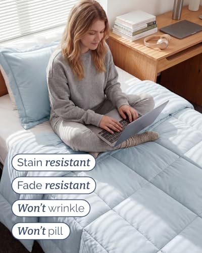 Twin XL Comforter Set - Ice Blue Bedding for All Seasons - 2 Piece Bed Set