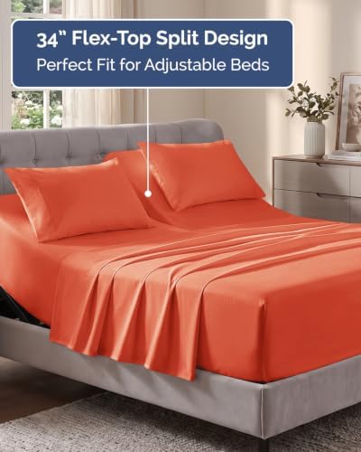 Flex Top Split Head King Sheet Set - 4 Piece Extra Deep Sheets - Coral